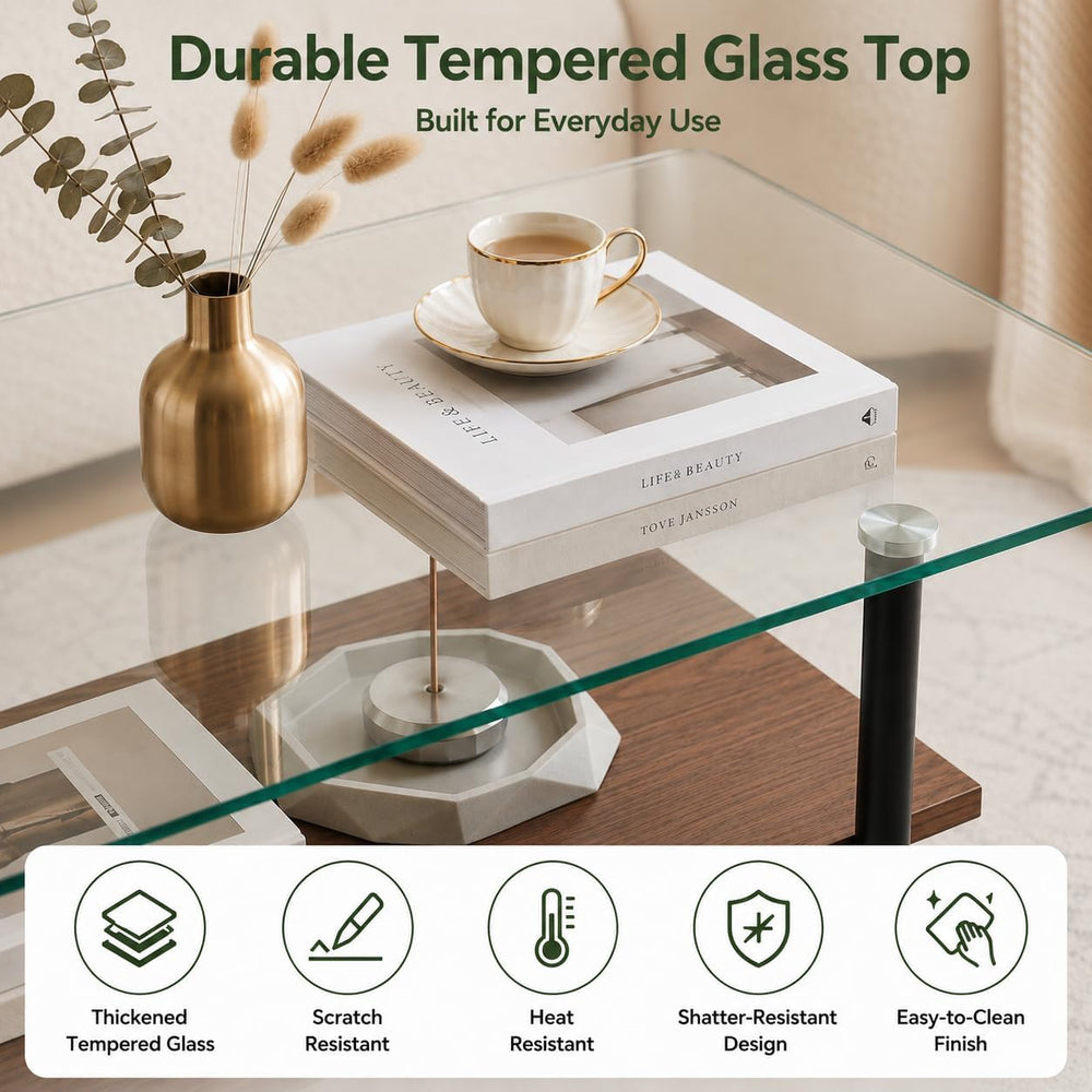 Glass Coffee Table Modern Center Table, Coffee Table for Living Room, Tempere...