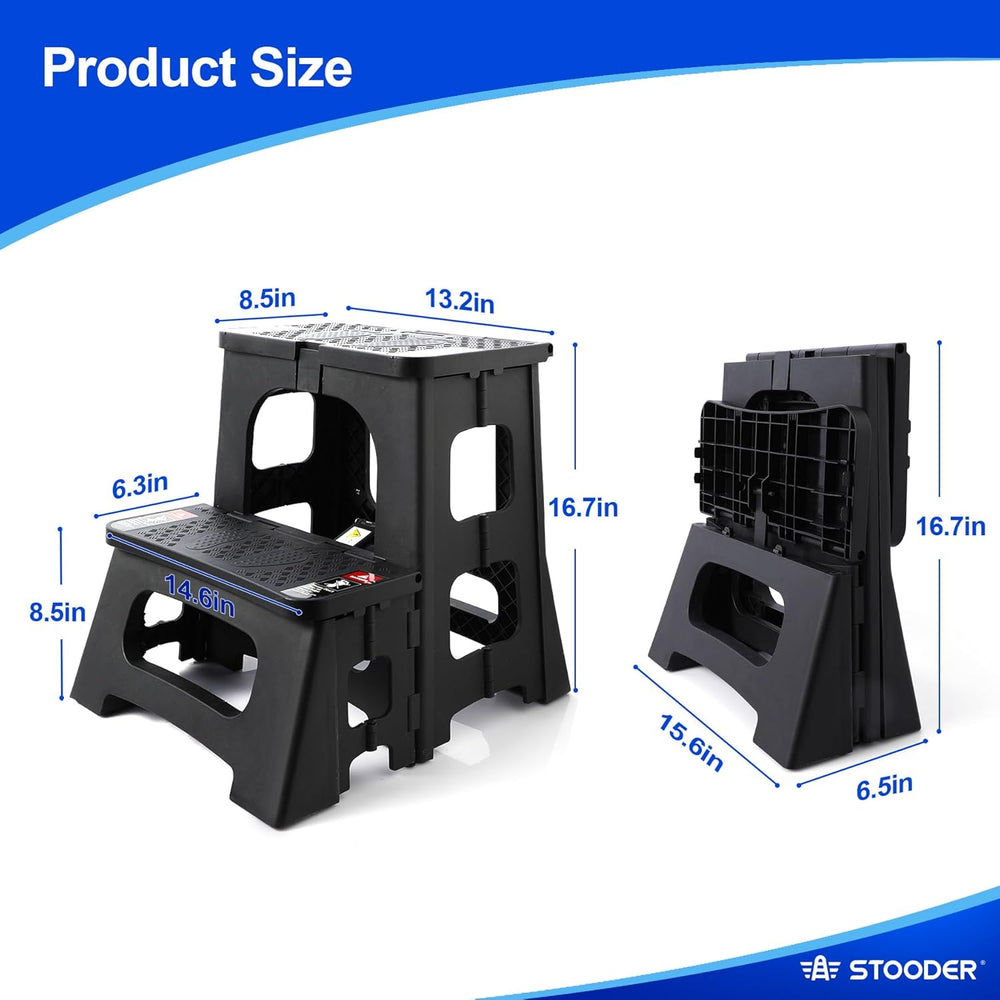Folding Step Stool, 2-Step 8" 17", Non-Slip, 300lb Capacity | No As...