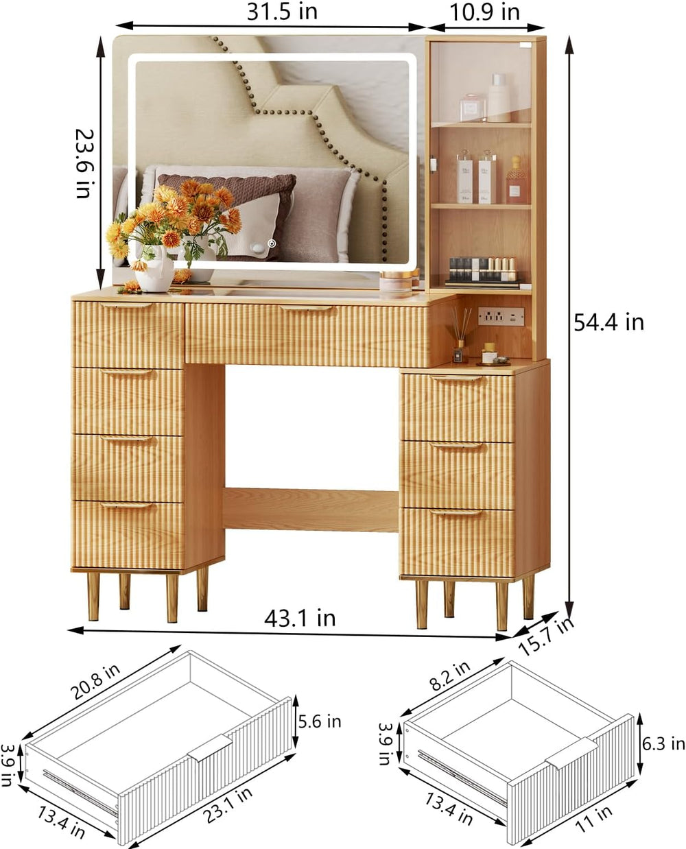 Chrangmay Modern Vanity Desk with 31.5" Mirror and Lights,Makeup Vanity ...