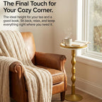 Small Round Gold Side Table,Drink Table with Weighted Base,Modern White & Gold Pedestal End Table with Tray Top Edge for Small Spaces, Living Room, Next to Sofa,27 "Tall