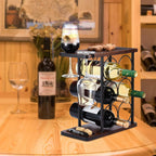 ALLCENER Wine Rack with Glass Holder, Countertop Wine Rack, Wooden Wine Holder with Tray, Perfect for Home Decor & Kitchen Storage Rack etc (Hold 6 Bottles and 2 Glasses)