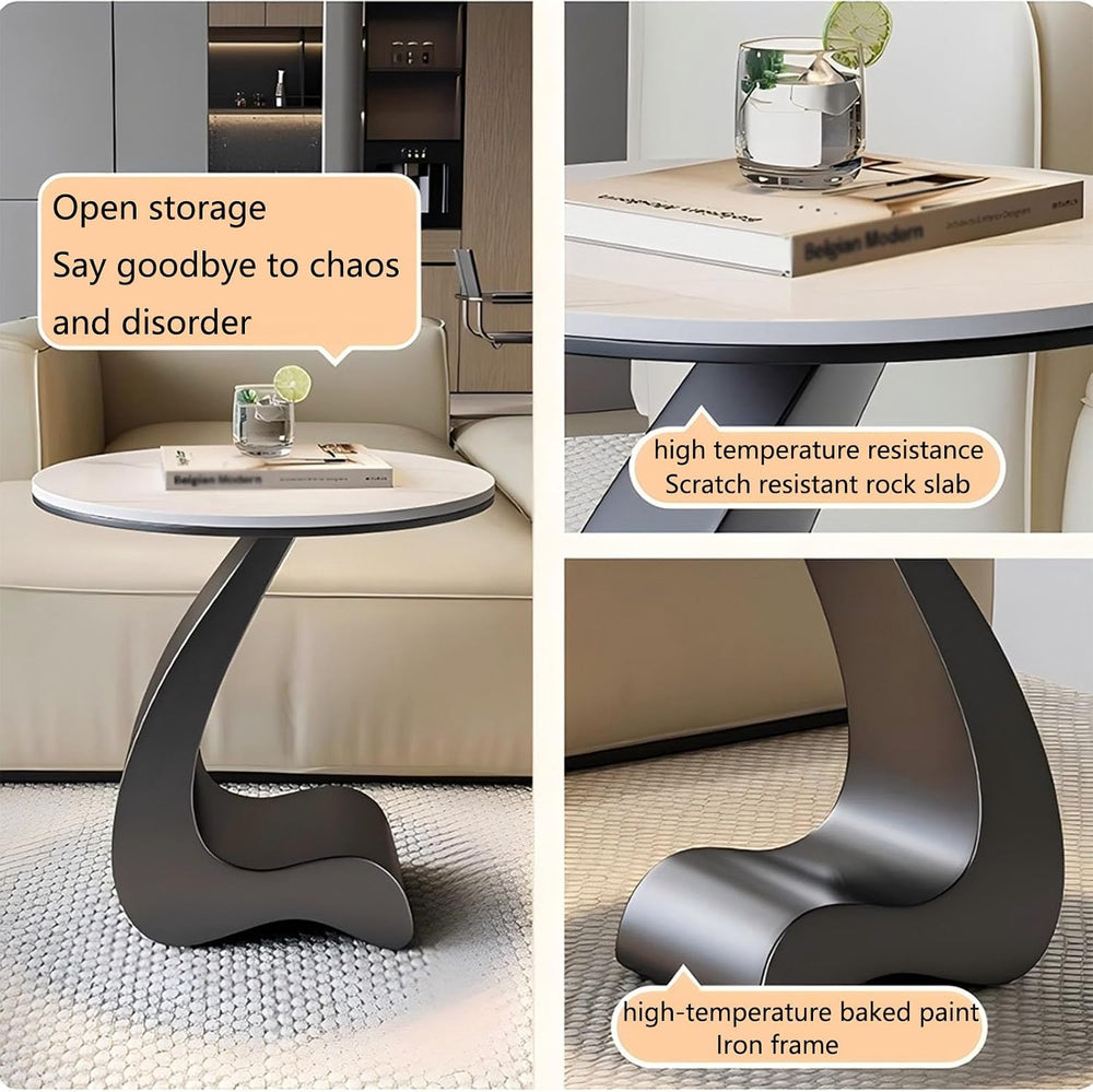 Modern Round Side Table,C Shaped End Table for Couch,Coffee Table with Sinter...