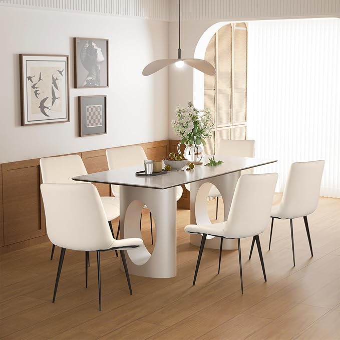 Dining Chairs, Modern PU Leather Dining Room Chair with Sturdy Metal Legs, Upholstered Seat Dinner Chairs Accent Side Chairs for Indoor Kitchen Living Room (Beige, Set of 8)