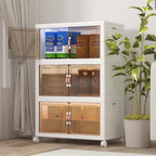 Extra Large Stackable Storage Bins with Lids & Wheels, Foldable Collapsible Closet Organizers Storage Cabinet with Doors for Bedroom Dorm (White, 360QT-120QT/30GAL*3Pack)