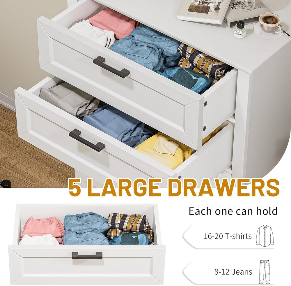 ZLWJGY White Dresser for Bedroom, Wood Dresser with 5 Drawers, Chest of Drawe...