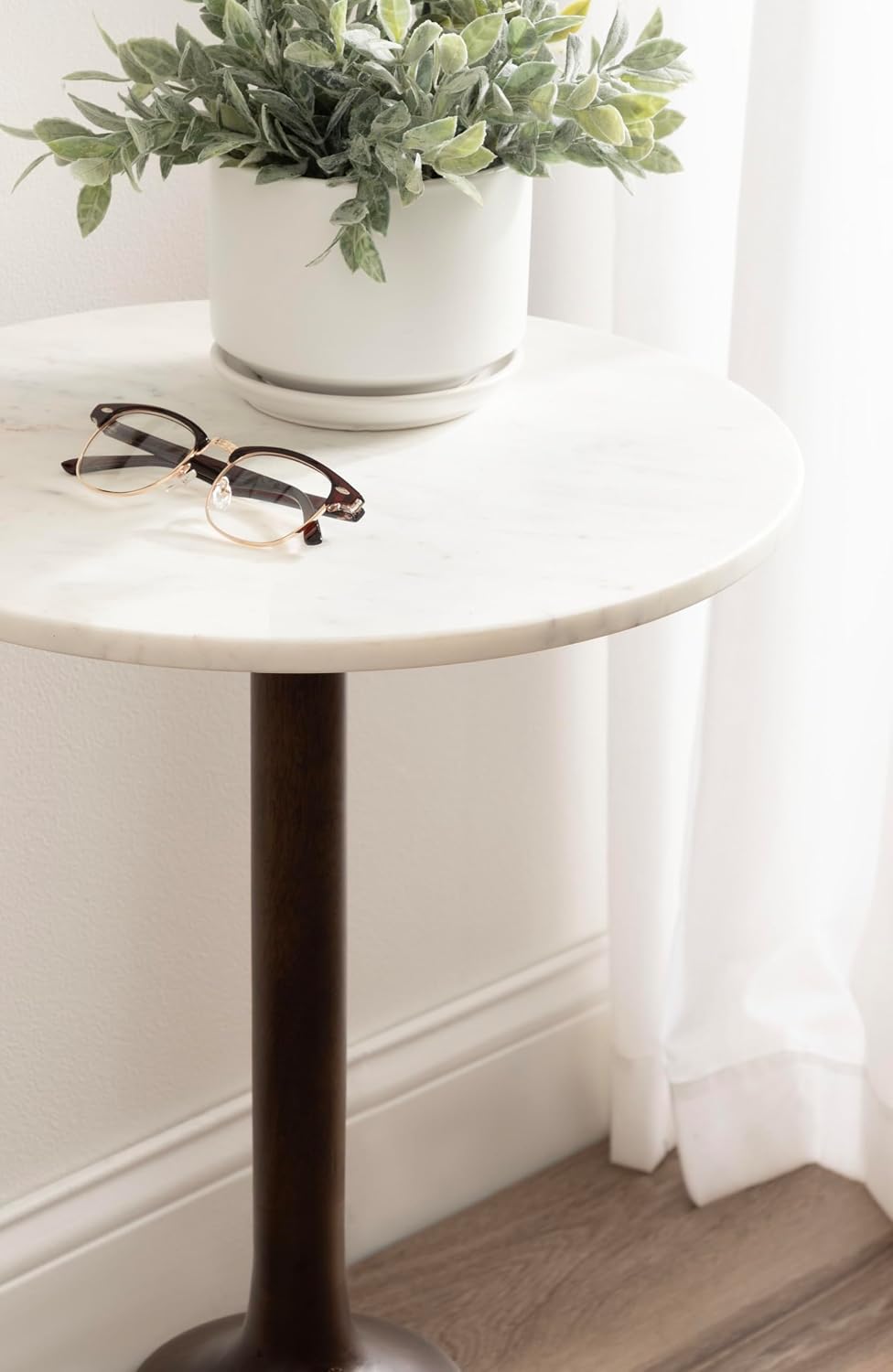 Kate and Laurel Squires Modern Marble Round Side Table, 16 x 16 x 24, White M...