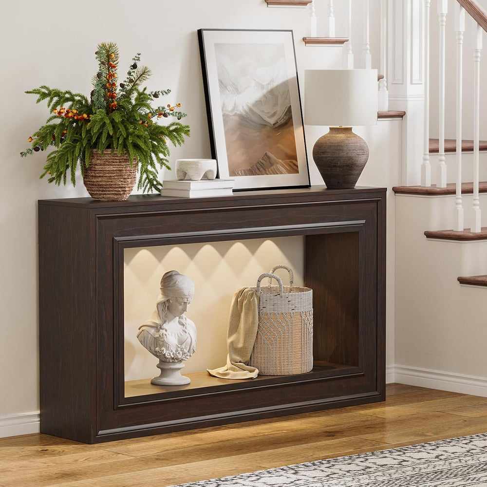 Rresyet 55" Narrow Entryway Console Table with LED Lights & Storage,...