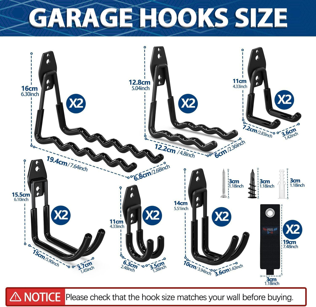 3-H Garage Wall Hooks 28 Pack, Garage Hooks Heavy Duty with Extra Welding Spots, Wall Mount Storage Organizer for Hanging Garden Lawn Tools, Ladder, Bike, WeedEater, Chair, Shovel, Blower (Black)