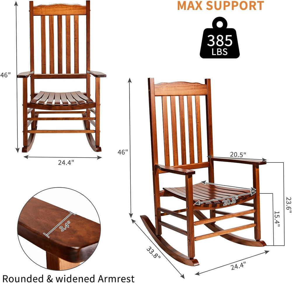 Outvita Outdoor Rocking Chair, Solid Wood High Back Rocker, Natural | All Wea...