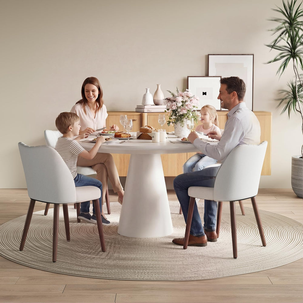 Upholstered Dining Chairs Set of 6, Farmhouse Fabric Kitchen Chairs with Soli...