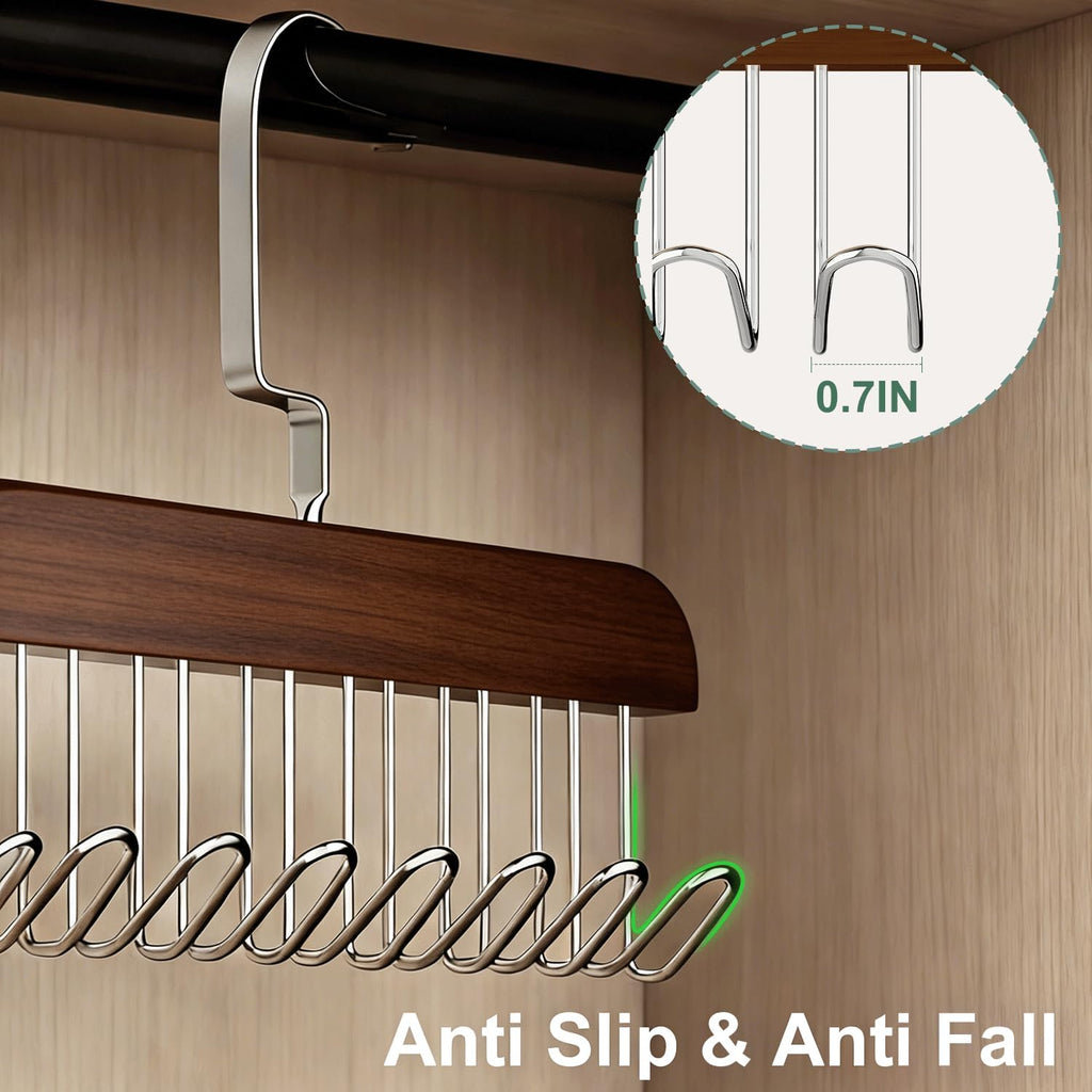 4 Pack Belt Hanger for Closet, Wooden Tie Rack Hangers for Men with 8 Hooks, Space Saving Belt Organizer, Closet Storage for Ties, Belts, Bras, Scarves, Tank Tops