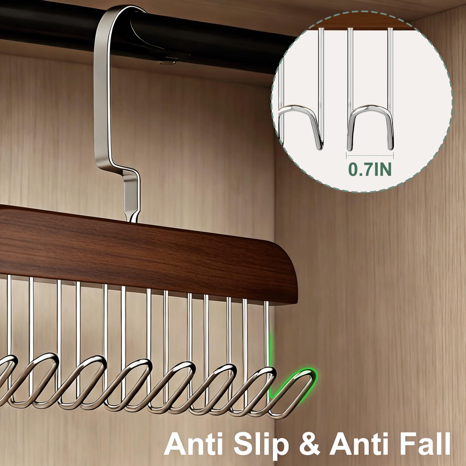 4 Pack Belt Hanger for Closet, Wooden Tie Rack Hangers for Men with 8 Hooks, Space Saving Belt Organizer, Closet Storage for Ties, Belts, Bras, Scarves, Tank Tops