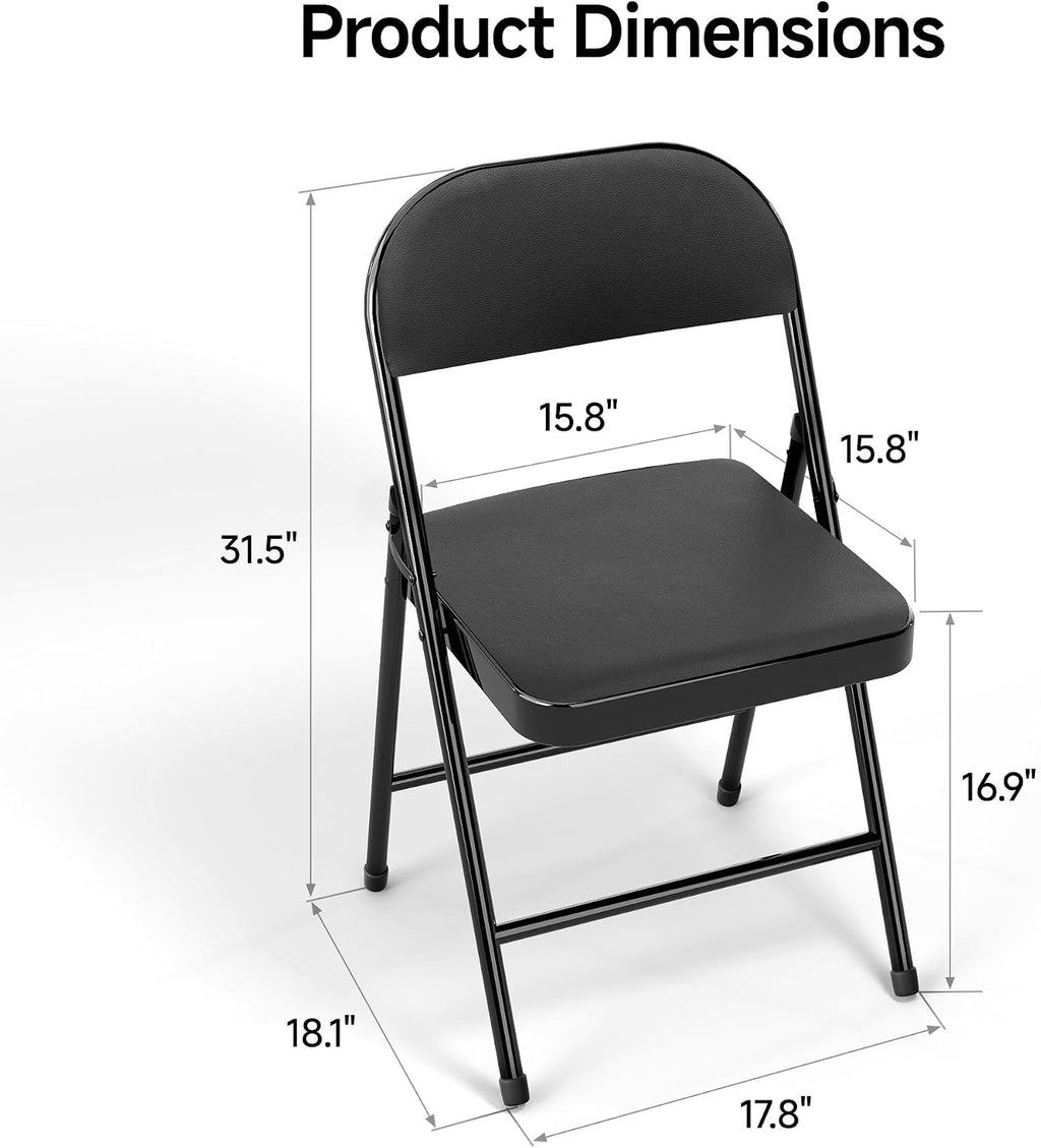 10 Pack Leather Padded Folding Chair, Metal Frame with Pu Leather Seat & Back, 650 LB Capacity Pu Leather Folding Chair with Comfortable Cushion for Events Home Office Black