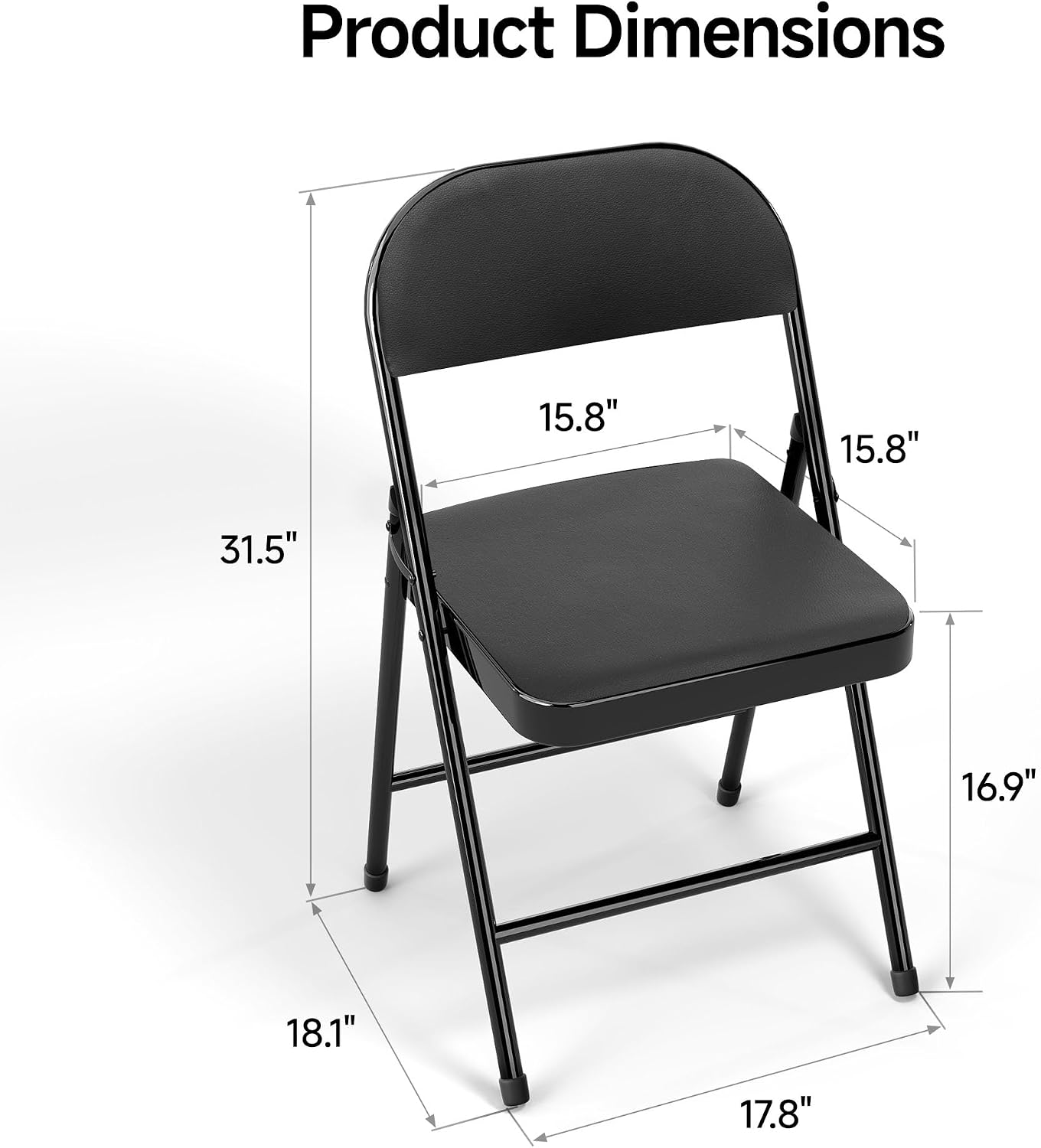 10 Pack Leather Padded Folding Chair, Metal Frame with Pu Leather Seat & Back, 650 LB Capacity Pu Leather Folding Chair with Comfortable Cushion for Events Home Office Black