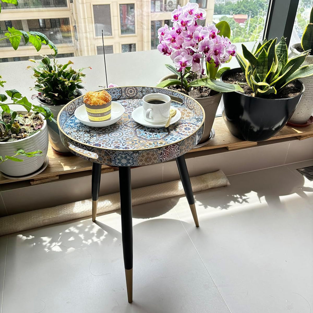 Small Round Accent End Table with Tray Top for Living Room, Bedside, Balcony ...