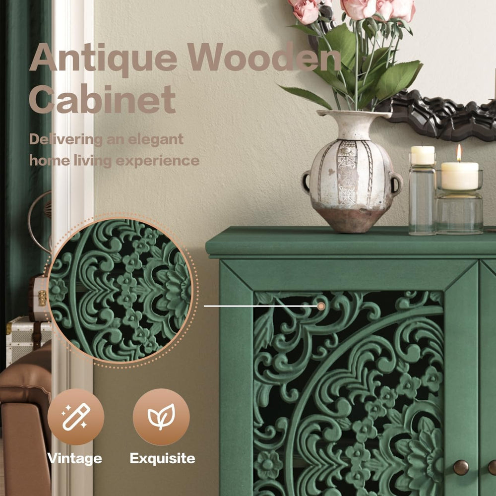 Sideboard Buffet Cabinet with Storage, Accent Cabinet with 2 Carved Doors and...