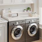 2-Tier Washer Dryer Countertop with 2.75"H Edge Rails, 54" W x 27.55" D Laundry Countertop for Folding Clothes, Washer and Dryer Topper with Non-Slip Pad (White)