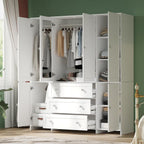 VOWNER 71" Armoire Wardrobe Closet with Drawers and Mirror, 6 Doors | Clothing Storage Cabinet with Hanging Rod, Wardrobe Cabinet for Bedroom, Large Capacity Storage