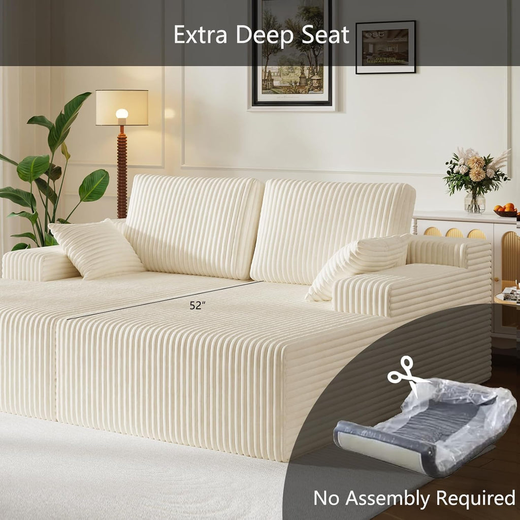 37.4" Oversized Chaise Longue Round Chair Indoor Living Room Boneless Giant Bean Bag Chair for Adults Corduroy Big Accent Sofa Floor Sofa Relax No Assembly (White, Loveseat Chaise)