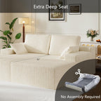 37.4" Oversized Chaise Longue Round Chair Indoor Living Room Boneless Giant Bean Bag Chair for Adults Corduroy Big Accent Sofa Floor Sofa Relax No Assembly (White, Loveseat Chaise)