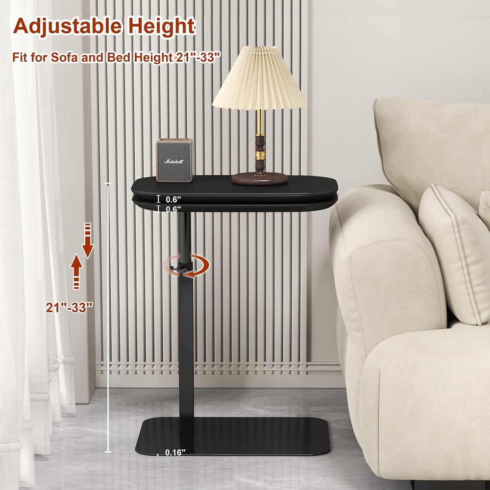 Adjustable Height C Shaped Side Table, 360°Swivel C Shaped End Table, Double ...
