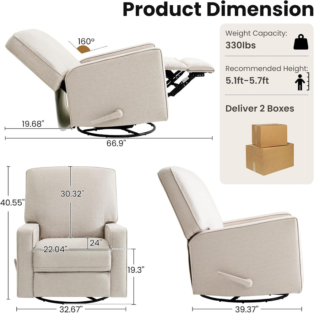 Harkawon Swivel Rocker Recliner Chair, Glider Rocker Recliner, Beige
