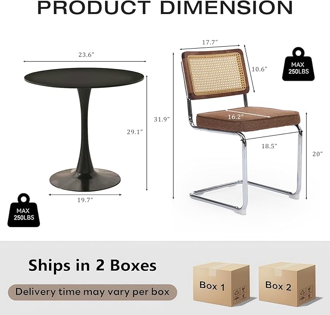 3-Piece 23.6" Round Dining Table Set for 2 with Upholstered Chairs – Space-Saving Modern Small Kitchen Cafe Bistro Set(Coffee Linen Chair)