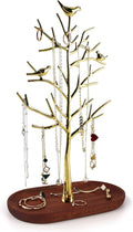 MORE&LESS Branch Jewelry Rack with wood tray,Retro color,Tree Tower Rack Hanging Organizer for Ring Earrings Necklace Bracelet,Suitable for living rooms, bathrooms,offices,etc.