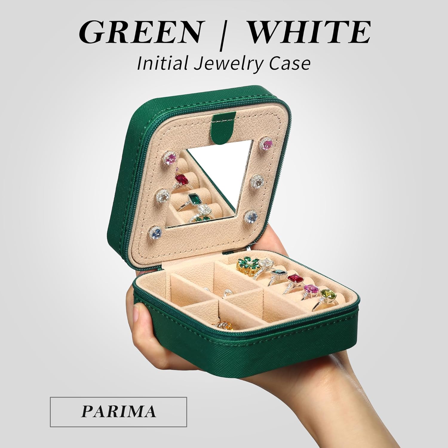 Parima Travel Jewelry Organizer for Women | Necklace, Earring, Ring Organizer | Women's Travel Gifts - Letter V, Green