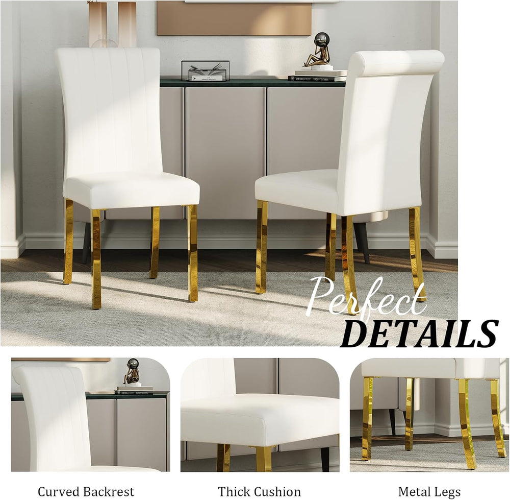 ACEDÉCOR Modern Dining Chairs Set of 2, White Leather Dining Room Chairs with...