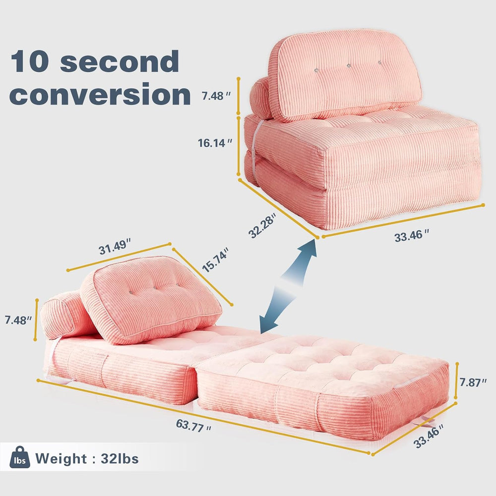 Folding Sofa Bed, Flannel Futon Couch Bed with Pillow and Blanket, Convertibl...