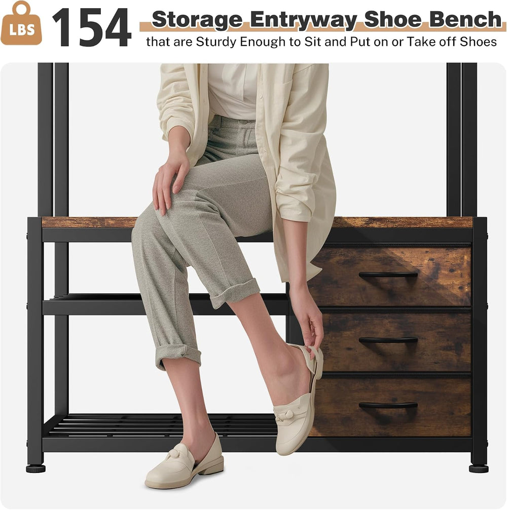 Raybee Hall Tree with Bench and Shoe Storage, 31.5” Entryway Cabinet