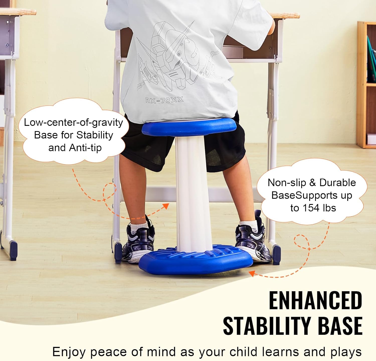 VEVOR Kids Wobble Chair, Active Chair with Sponge Cushion, Wobble Stool Improves Focus, Posture and Calm Children, Ideal for Schools and Home, Age 7-14, Blue
