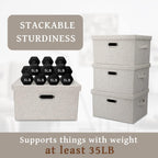 Medium 15" 21 Quart Collapsible Stackable Storage Bins with Lids, 5 Packs Beige Foldable Fabric Closet Boxes Heavy-duty Linen Cube Baskets Container for Bedroom Office (15 x 11 x 8)