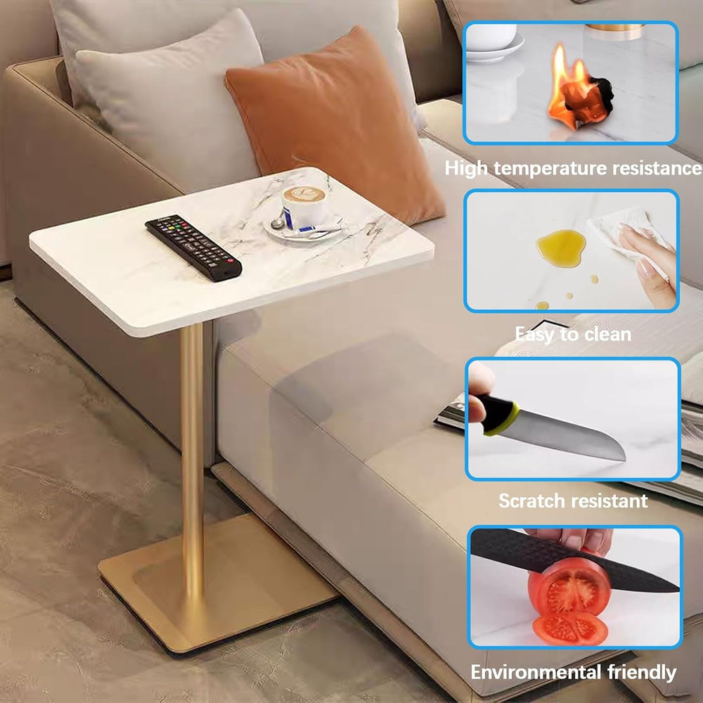 Drsyffsup Outdoor Coffee Table Side End Table with Marble Effect Top and Gold...