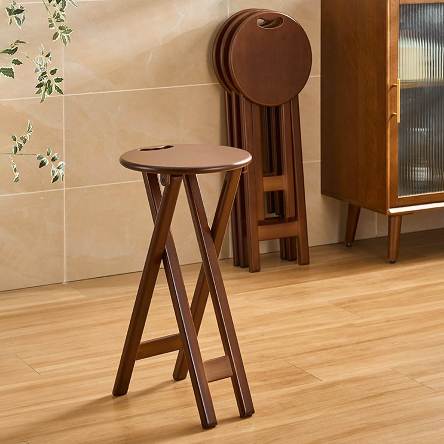 Bar Stools for Kitchen Island 17/23.6 Inch Seat Height Counter Stools Wood Foldable Breakfast Bar Stools Space Saving Built-In Handle for Easy Carrying For Kitchen Bar Cafe Dining Room(Large)
