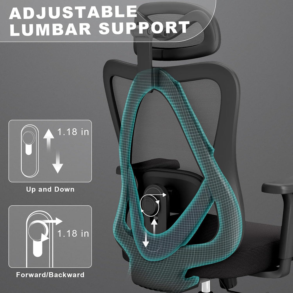 Mesh Office Chair with Headrest, Lumbar Support, 3D Arms, Wide Seat | 300 lbs...