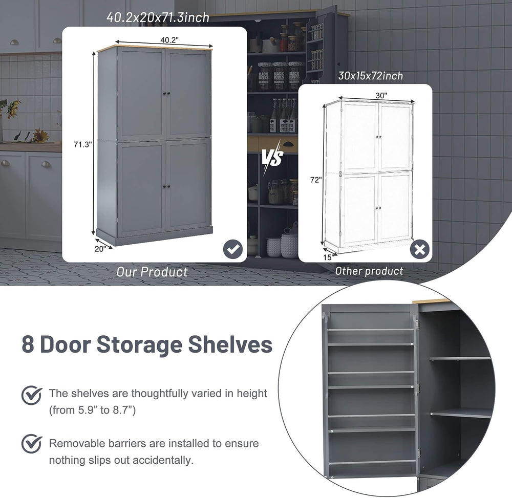 Litex 40.2" Wide Kitchen Pantry Cabinet, 71.3" Tall Freestanding St...