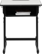 Flash Furniture Billie Open Front Student Desk for Classrooms or Remote Learning, Height Adjust School Desk with Book Box and Bag Hooks, Black/Gray