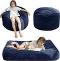 MAXYOYO Bean Bag Chair Bed for Kids, Convertible Bean Bag Floor Sofa Couch | Folds from Lazy Chair to Floor Bed, Machine Washable Corded Fabric, Stuffed Floor Sofa Couch for Boys and Girls, Navy