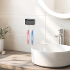 2 Pack Toothbrush Holder Wall Mounted with Cover for Bathroom, 2 Slots Toothbrush Storage Organizer for Shower, Self Adhesive Toothbrush Hanger Rack for Dorm, Cabinet (Black)