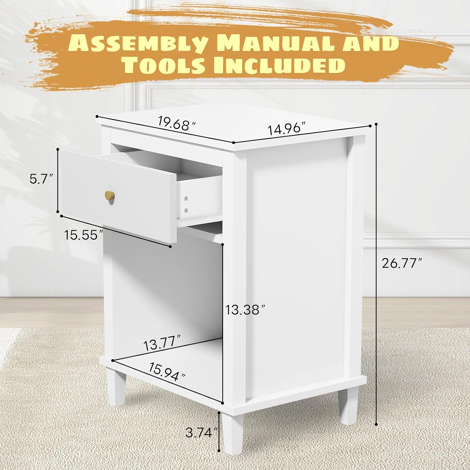 Kids' Nightstands with One Drawer, Toddler Night Stand for Bedroom Living Room, Nightstand for Kids Room Functional Girl End Table Storage Night Stand for Girls Bedroom, Easy Assembly(White)