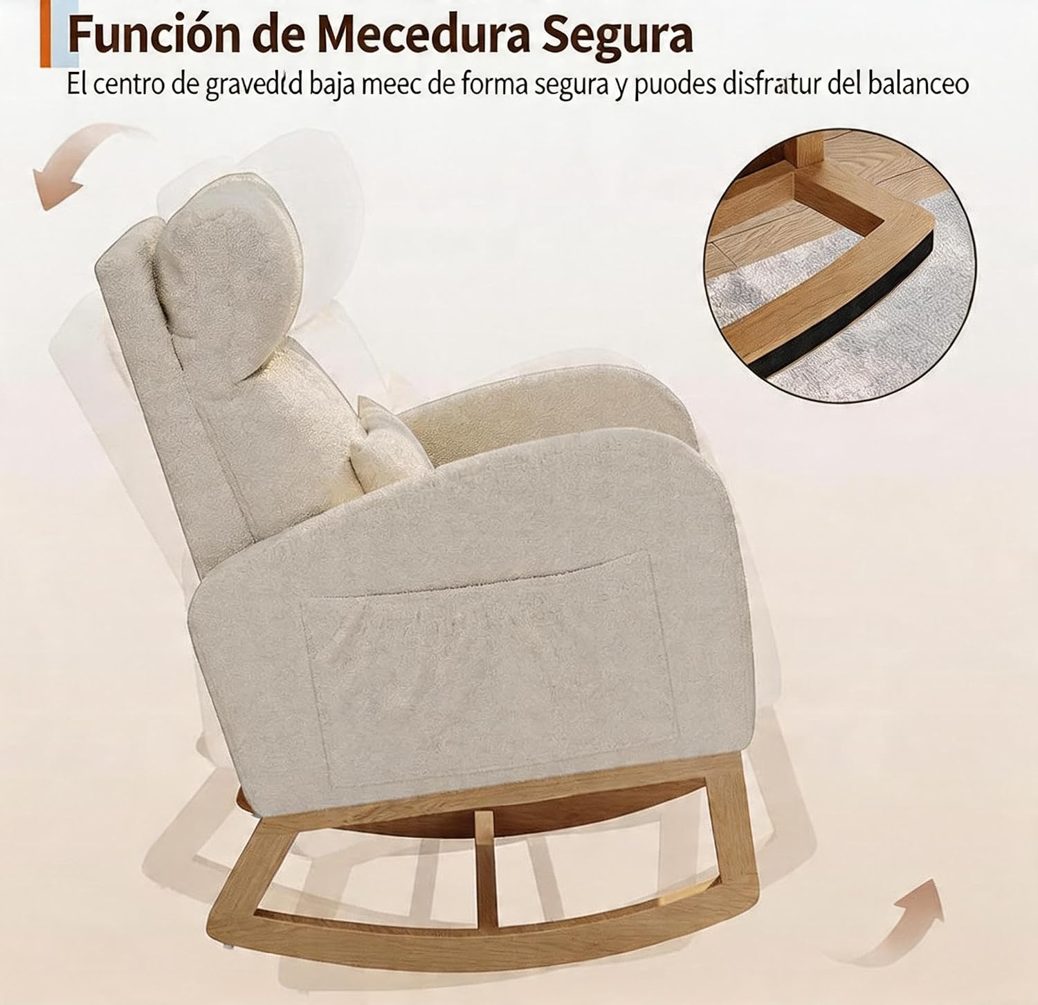 Garvee Rocking Chair, Teddy Fleece Glider Chair with Side Pockets, Nursery Chair with Pillow, Rocking Accent Armchair for Living Room Bedroom Nursing Room, White