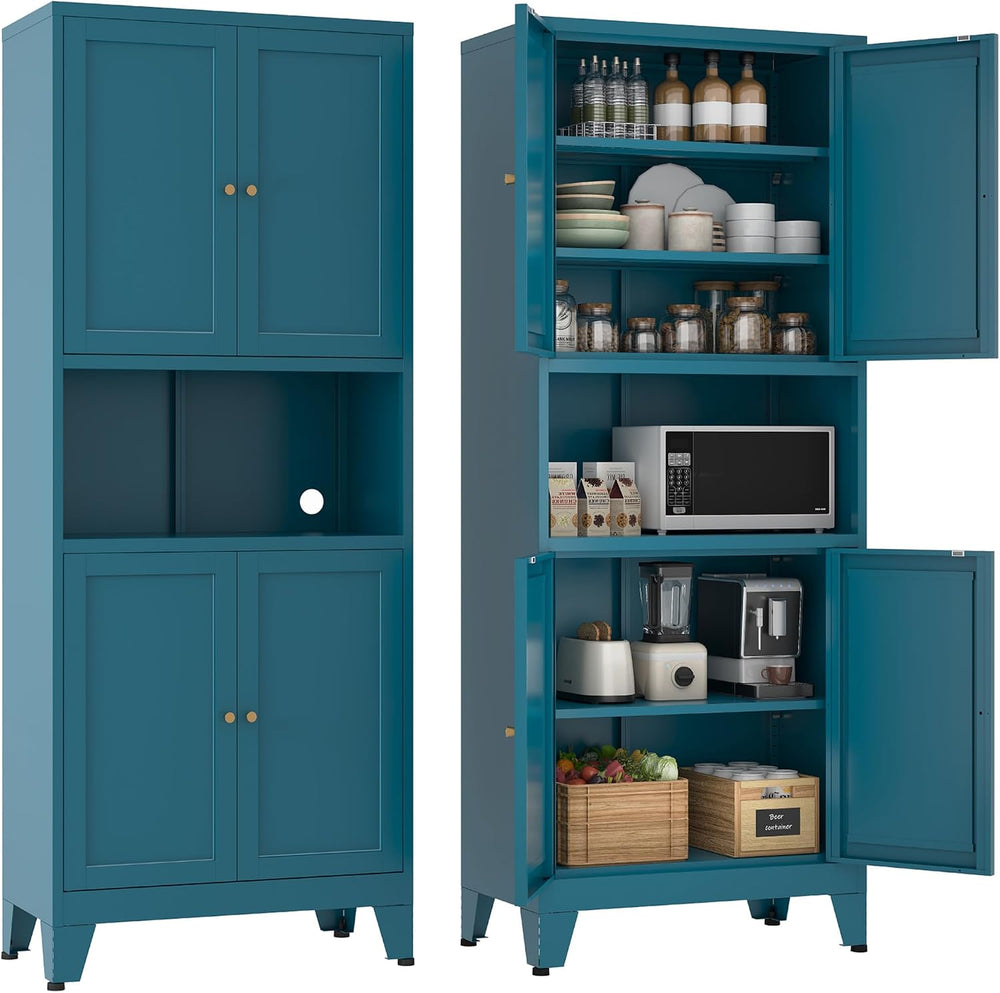 YAUWOH 69" Tall Metal Pantry Cabinet with Microwave Shelf, 4 Doors &...