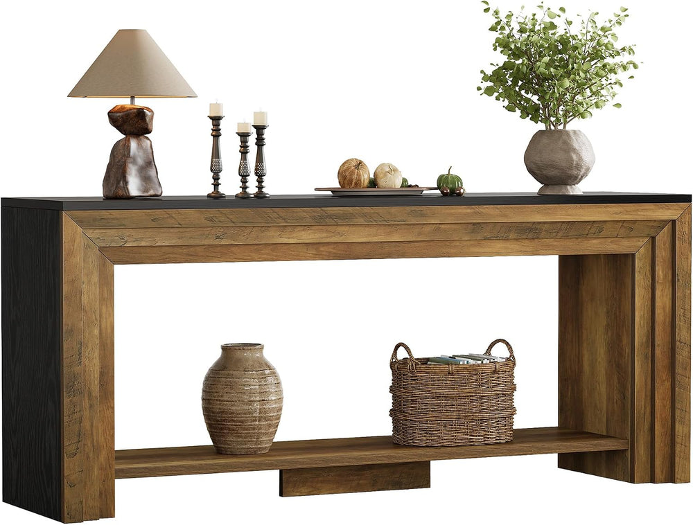 Tribesigns 70.9 Inch Long Console Table, Farmhouse 2-Tier Wooden Sofa Table w...