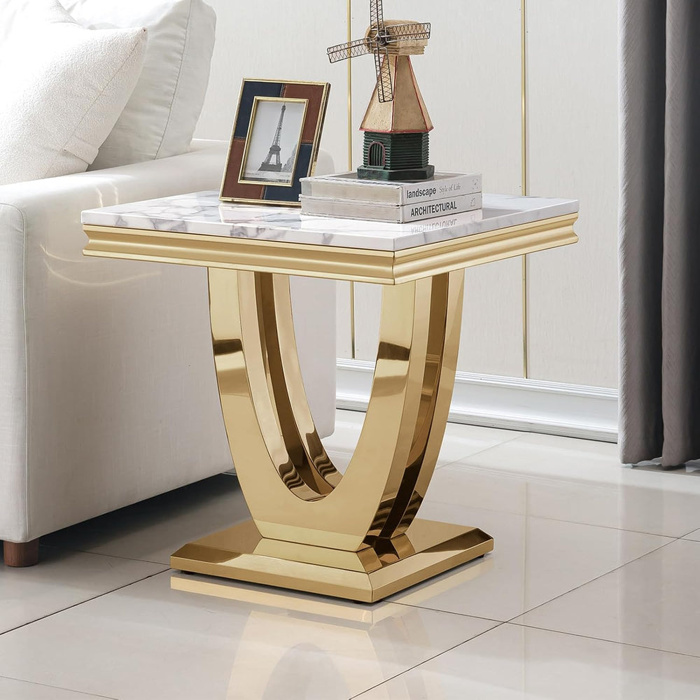 3 Piece Living Room Table Set, Modern Faux Marble Coffee Table and 2 End Tabl...