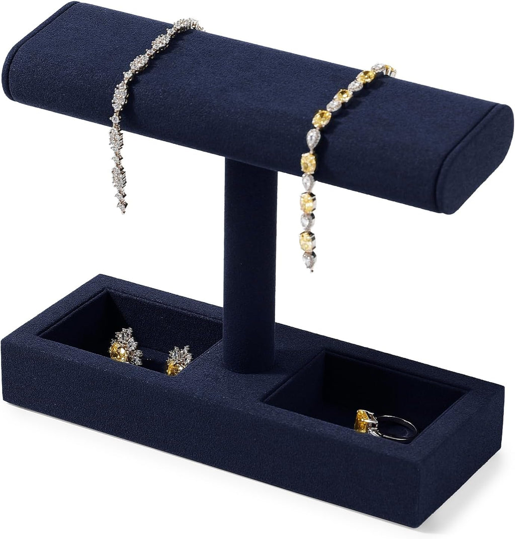 Oirlv Microfiber T-Bar Watch Display Stand Jewelry Display Props Jewelry Organizer Holder for Watch Bracelet Ring Earrings (Blue,Microfiber)