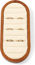 Small Jewelry Rings Display Tray Solid Wood Jewelry Display Organizer Tray for Rings Stud Earrings(Beige)