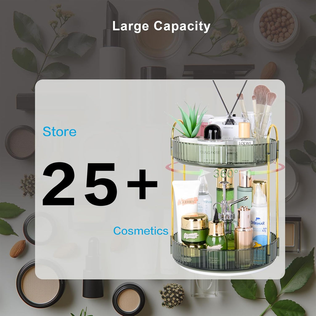 360 Rotating Makeup Organizer, 2 Tier Lazy Susan Bathroom Counter Organizer, Skincare Organizers, Spinning Perfume Organizer & Vanity Organizer Countertop (Gem Green, 2 Tier)