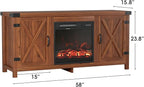 JUMMICO Fireplace TV Stand, Farmhouse Entertainment Center with Fireplace and Shelves, Double Barn Doors Storage Cabinets for TVs to 65+ Inch for Living Room (Walnut)